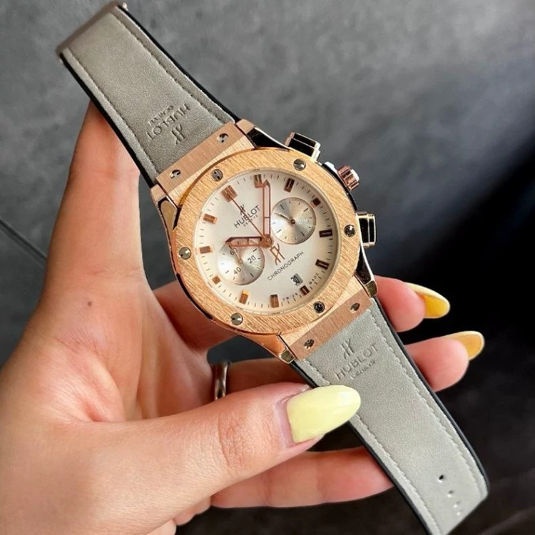 ساعت مچی مردانه هابلوت کرنوگراف hublot هوبلو با قفل کلیپسی بند طوسی