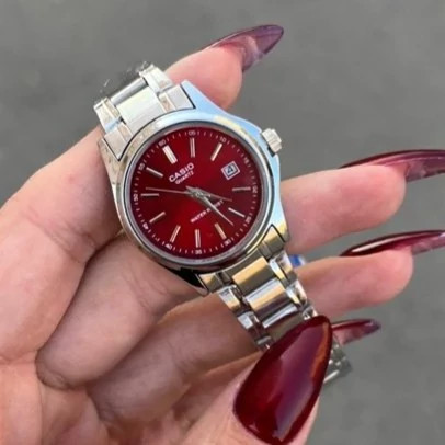 ساعت مچی زنانه دخترانه کاسیو casio کیفیت عالی پرمیوم نقره ای آلبالویی چری