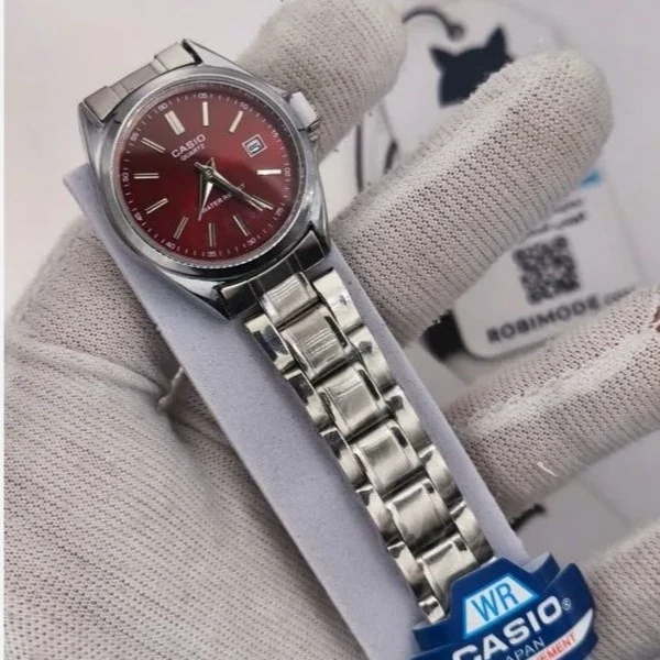 ساعت مچی زنانه دخترانه کاسیو casio کیفیت عالی پرمیوم نقره ای آلبالویی چری
