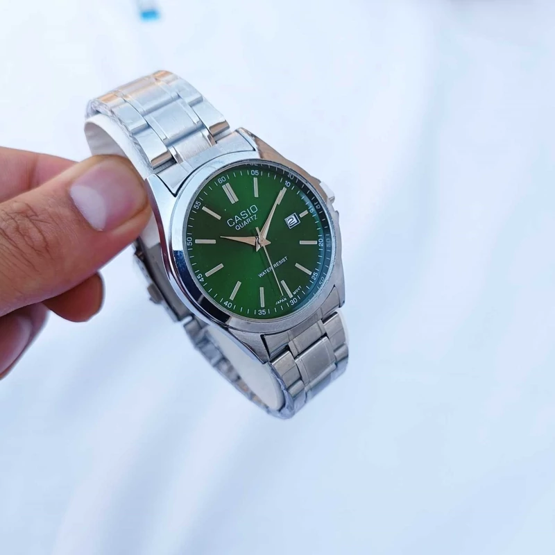 ساعت مچی زنانه دخترانه کاسیو casio کیفیت عالی پرمیوم نقره ای سبز