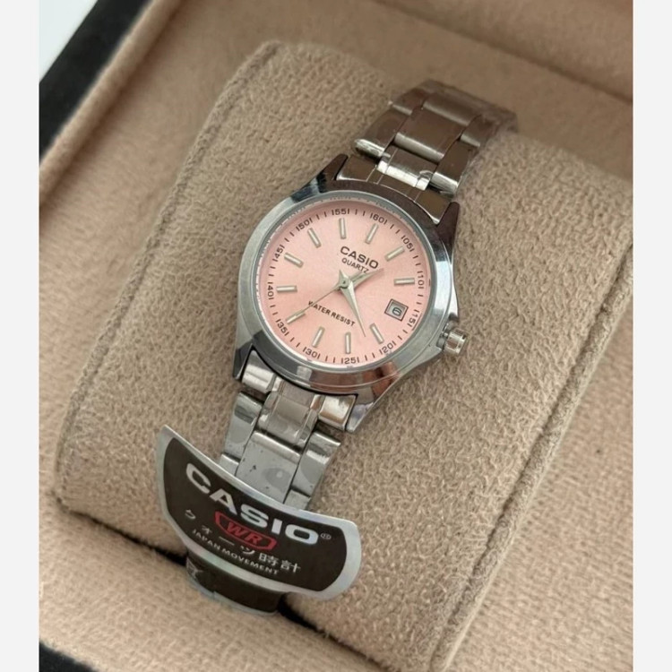 ساعت مچی زنانه دخترانه کاسیو casio کیفیت عالی پرمیوم نقره ای گلبهی