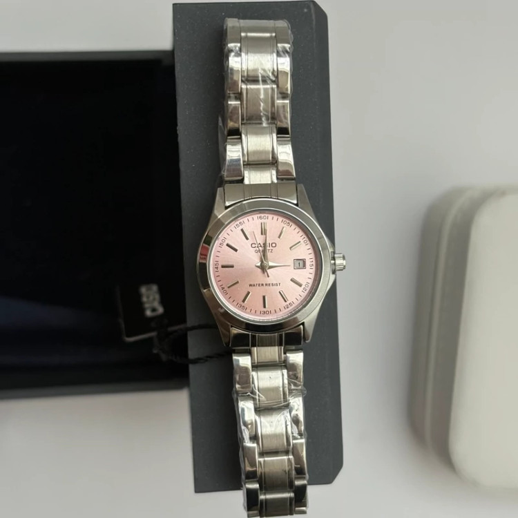ساعت مچی زنانه دخترانه کاسیو casio کیفیت عالی پرمیوم نقره ای گلبهی