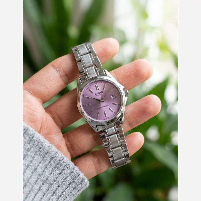 ساعت مچی زنانه دخترانه کاسیو casio کلاسیک صفحه بنفش