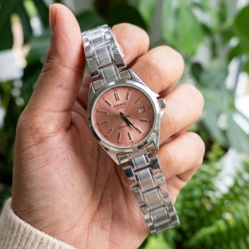 ساعت مچی زنانه دخترانه کاسیو casio کلاسیک صفحه گلبهی