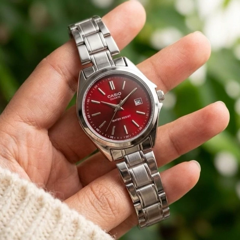 ساعت مچی زنانه دخترانه کاسیو casio کلاسیک صفحه قرمز چری