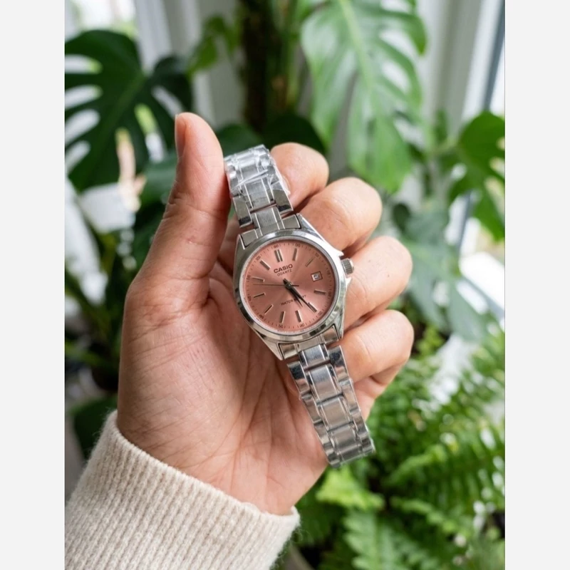ساعت مچی زنانه دخترانه کاسیو casio کلاسیک صفحه گلبهی