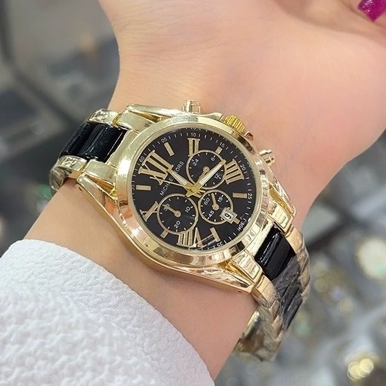 ساعت مچی دخترانه زنانه مایکل کورس michael kors بند مشکی طلایی