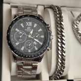 ست ساعت مردانه کاسیو ادیفایس casio با دستبند و گردنبند کارتیر و حلقه استیل
