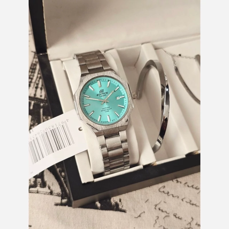 ست ساعت مردونه کاسیو casio با دستبند و گردنبند و حلقه کادو مردونه