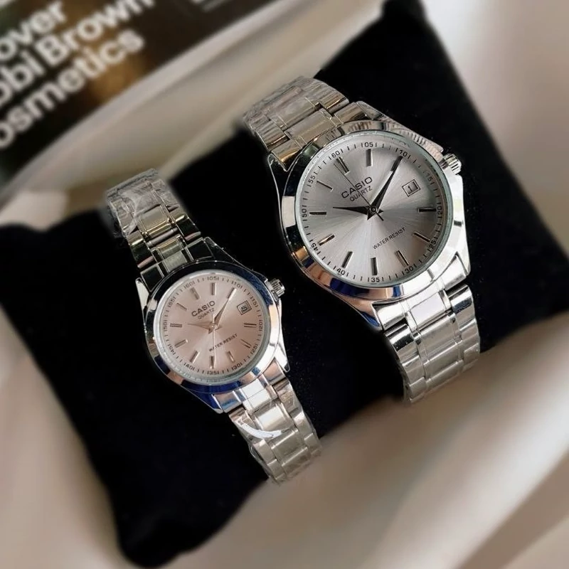 ست ساعت مردونه و زنونه کاسیو casio استیل صفحه سفید