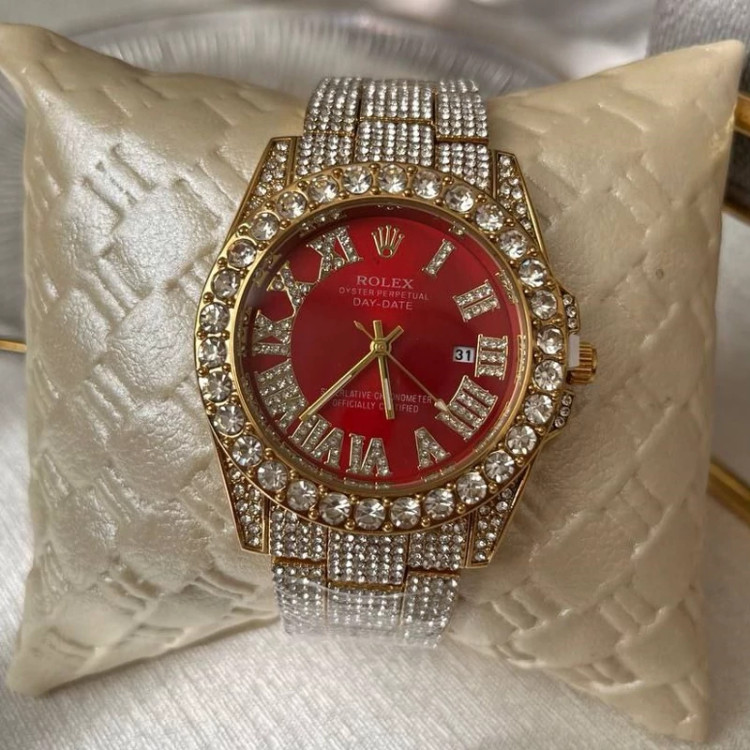 ساعت رولکس Rolex فول استون نگینی صفحه قرمز