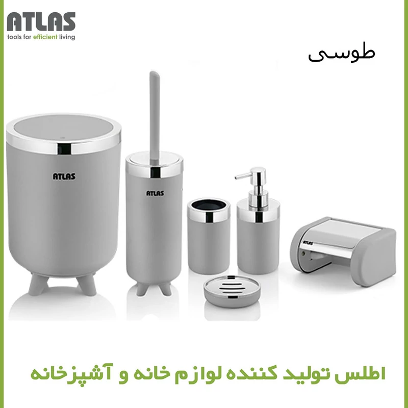 ست سرویس بهداشتی 6 تکه اطلس مدل سلین طرح کروم