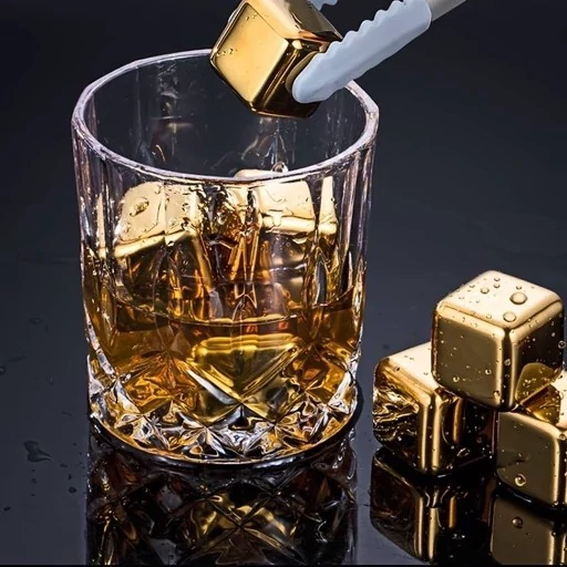 یخ استیل 6 عددی طلایی همراه با انبر - یخ مصنوعی - یخ تمام نشدنی - یخ دائمی یخ طلایی
