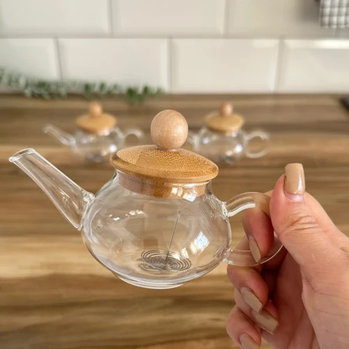 قوری زعفران پیرکس درب چوبی