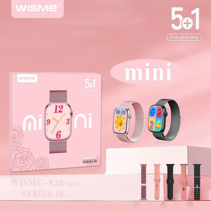 ساعت هوشمند ۴۱ میلیمتری ویسمی مدل X28 mini با ۴ بند سیلیکونی و ۱ بند فلزی