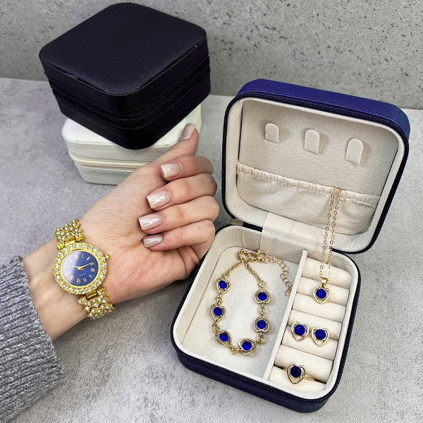 ست ساعت مچی عقربهای کوارتز و ست زیورآلات زنانه مدل 439- Blu