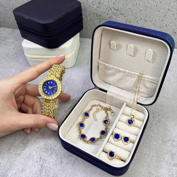 ست ساعت مچی عقربهای کوارتز و ست زیورآلات زنانه مدل 439- Blu