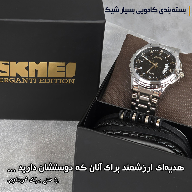 ساعت مچی عقربهای کوارتز مردانه اسکمی مدل 9069SIBBK به همراه دستبند