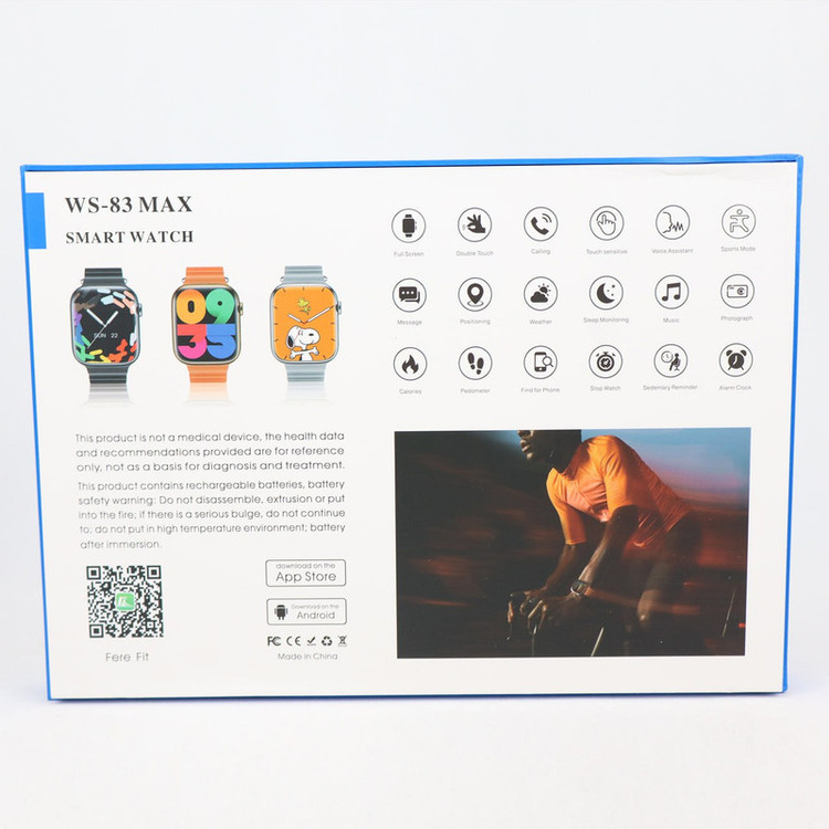 ساعت هوشمند مدل WS-83 MAX دارای قابلیت های کنترل موسیقی ، شمارنده ضربان قلب ، گام شمار ، قابلیت مکالمه از طریق بلوتوث ، به همراه ایرپاد ، بند سیلیکونی و فلزی