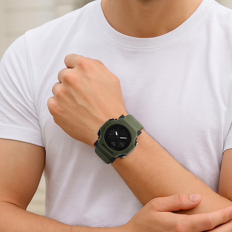 ساعت مچی عقربهای کوارتز مردانه مدل دو زمانه کرنوگراف بند پیو کد c