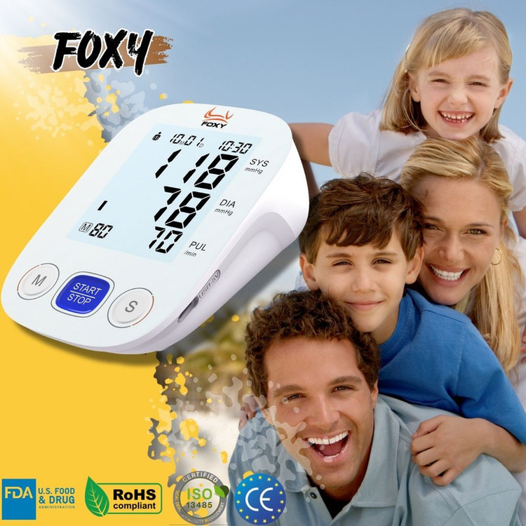 فشارسنج بازویی دیجیتال فوکسی مدل WHITE با قابلیت اندازهگیری فشار خون و ضربان قلب، حافظه بالای 99 رکورد، پشتیبانی دو کاربره، تشخیص آریتمی، نمایشگر LCD و همراه پاوربانک و کیف ضد ضربه