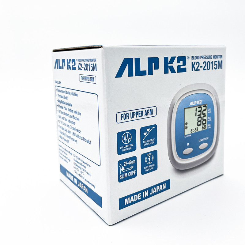 فشارسنج دیجیتال بازویی آلپیکادو مدل K2-2015M با دقت بالینی، نمایش ضربان قلب و آریتمی، حافظه 60 عدد، محاسبه میانگین، مناسب بازو 22 تا 42 cm، منبع انرژی برق و باتری، کیف حمل