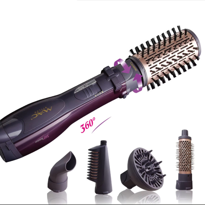 سشوار برسدار چرخشی 1200 وات مک استایلر مدل MC-6651، موتور AC، وزن 400 گرم، المنت سرامیک، دارای سری دیسپانسر با ویژگی فرکنندگی، با قابلیت باد سرد، فناوری تولید یون