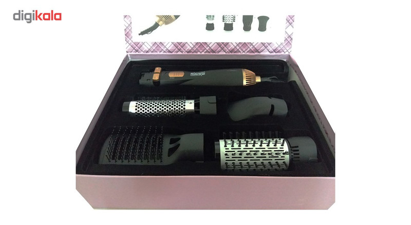 سشوار برسدار چرخشی 1200 وات دی اس پی مدل E_50001، موتور AC، وزن 300 گرم، المنت فلز، دارای سری برسدار گرد باریک، سری برسدار گرد پهن، سری برسدار تخت، خشککن ملایم با ویژگی فرکنندگی، صافکنندگی، حجمدهندگی، با قابلیت باد سرد