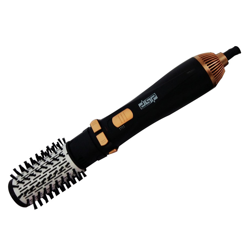 سشوار برسدار چرخشی 1200 وات دی اس پی مدل E_50001، موتور AC، وزن 300 گرم، المنت فلز، دارای سری برسدار گرد باریک، سری برسدار گرد پهن، سری برسدار تخت، خشککن ملایم با ویژگی فرکنندگی، صافکنندگی، حجمدهندگی، با قابلیت باد سرد