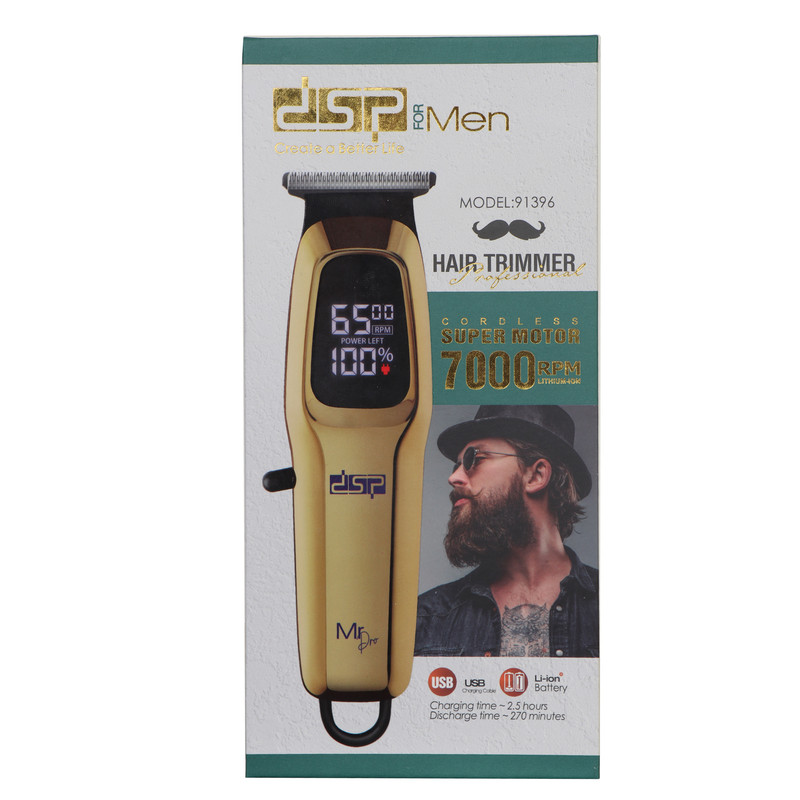 ماشین اصلاح موی صورت و بدن دی اس پی مدل CORDLESS SUPER، صفر زن، تیغه تیتانیوم پیشرفته، اصلاح به صورت تریم، باتری قابل شارژ با شارژ سریع، همراه با 3 شانه، کابل شارژ USB، برس تمیزکننده و روغن