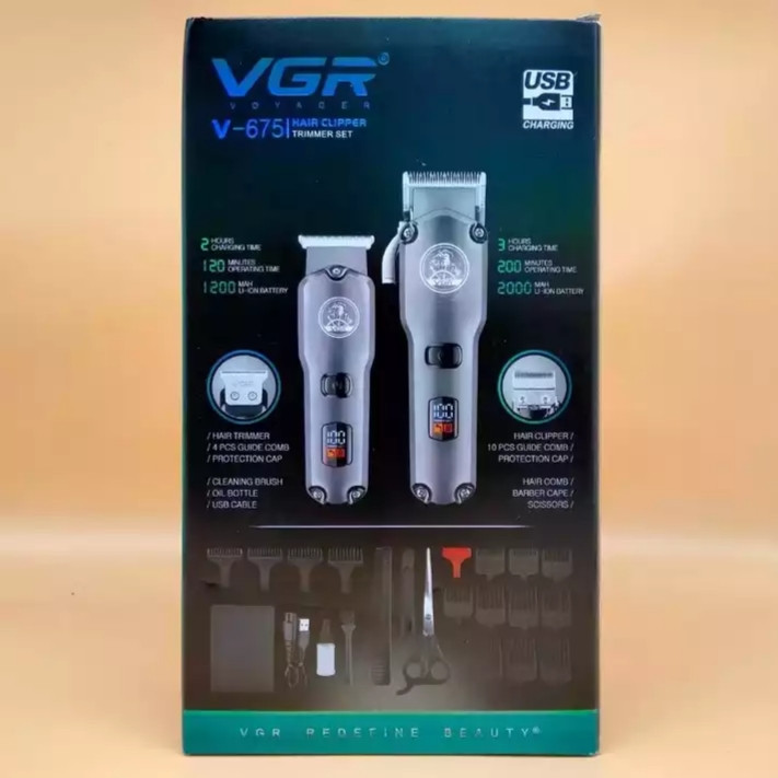 ماشین اصلاح موی سر و صورت وی جی ار مدل V-675 مجموعه 2 عددی