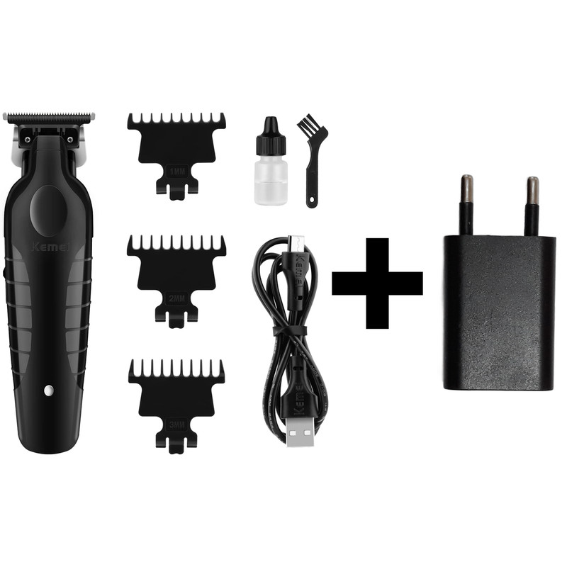 ماشین اصلاح موی صورت کیمی مدل KM-2299 با تیغه کربن استیل، شانه قابل تنظیم 1 تا 3 میلیمتر، باتری 600 میلیآمپر ساعت با 180 دقیقه زمان استفاده، طراحی ارگونومیک و مقاوم در برابر آب و ضربه، شارژ از طریق USB Type-C و آداپتور