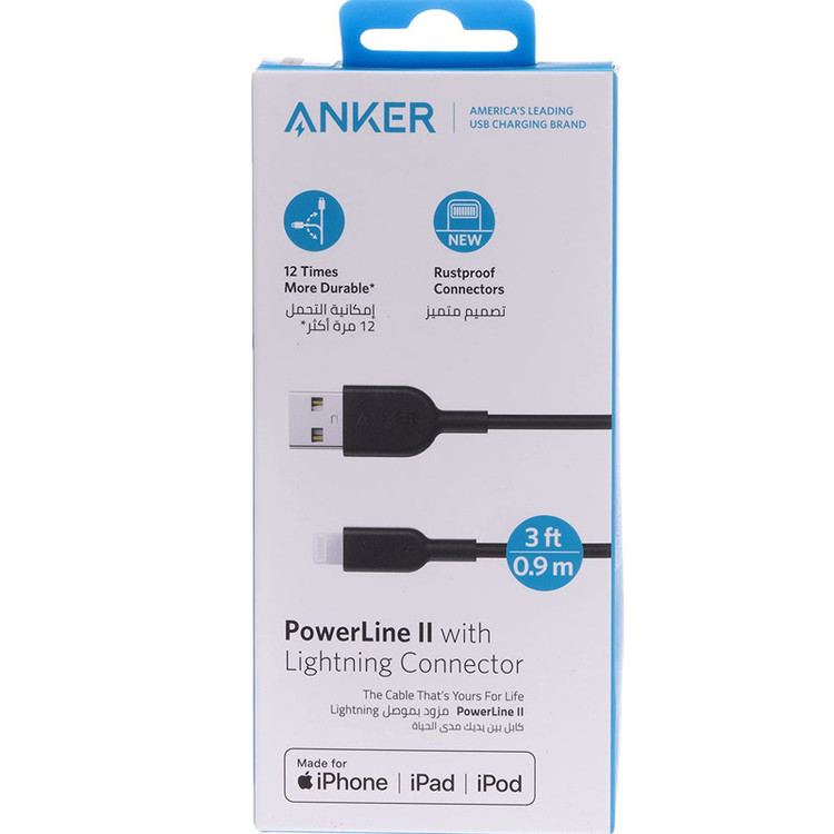 کابل تبدیل USB به لایتنینگ انکر مدل Anker PowerLine A8812 طول 0.9 متر