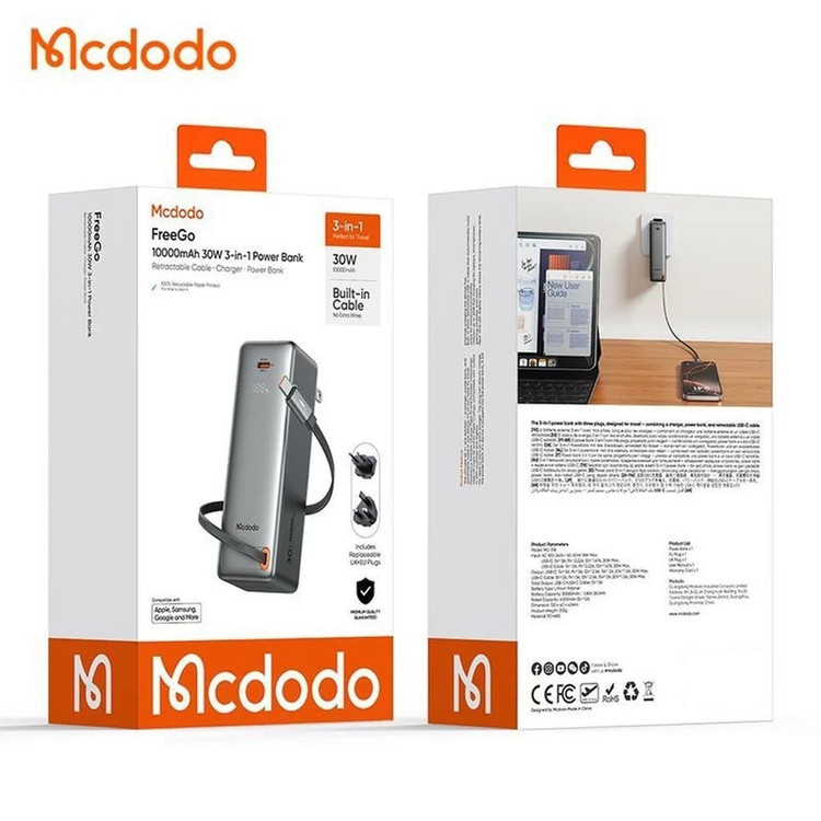 پاوربانک 30 وات مک دودو مدل FreeGo MC-3181 ظرفیت 10000 میلیآمپرساعت