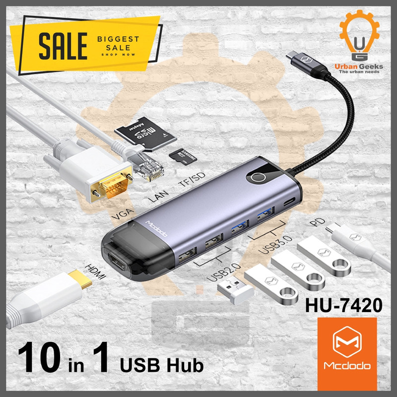 هاب 10 پورت USB-C مک دودو مدل HU-742