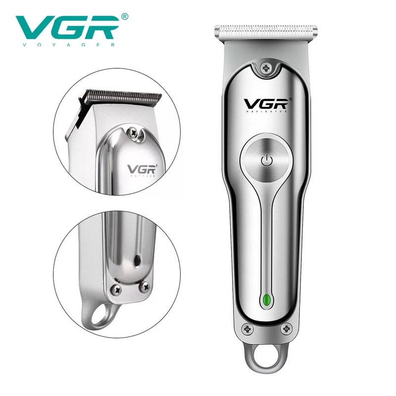 ماشین اصلاح موی سر و صورت وی جی ار مدل V-071 با تیغه دوار روکش الماس، موتور 8500 دور در دقیقه، باتری 600 میلیآمپر ساعت، شارژ USB، استفاده خشک و مرطوب و شانه قابل تنظیم دستی
