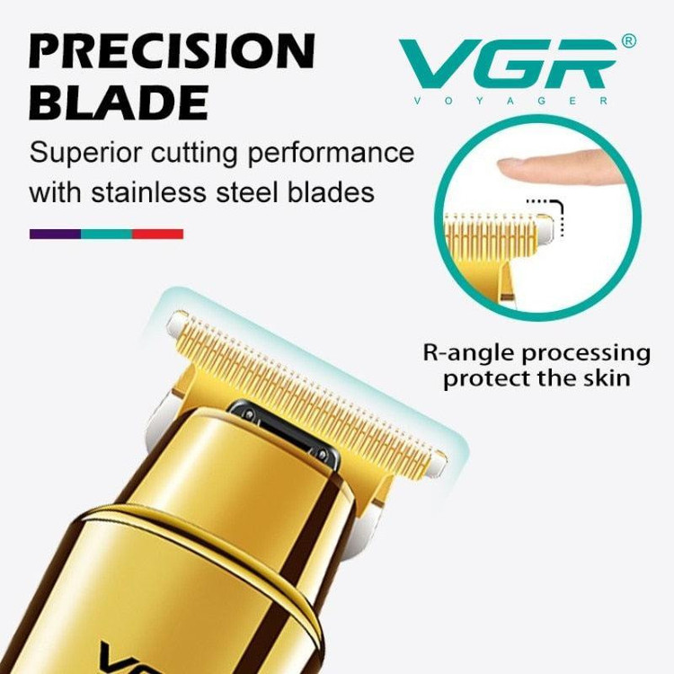 ماشین اصلاح موی سر و صورت وی جی آر مدل V-947 با تیغه استیل ضد زنگ، باتری لیتیوم یونی 2000 میلیآمپر، 500 دقیقه استفاده پس از شارژ، طراحی ارگونومیک و قابلیت اصلاح حجم زن
