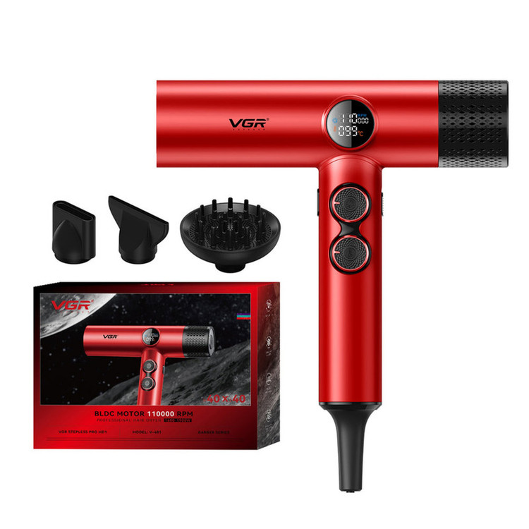 سشوار برسدار چرخشی 1900 وات وی جی ار مدل v-401، موتور AC، وزن 600 گرم، دارای سری متمرکزکننده پهن، متمرکزکننده باریک، دیسپانسر با ویژگی فرکنندگی، صافکنندگی، حجمدهندگی، با قابلیت فناوری تولید یون