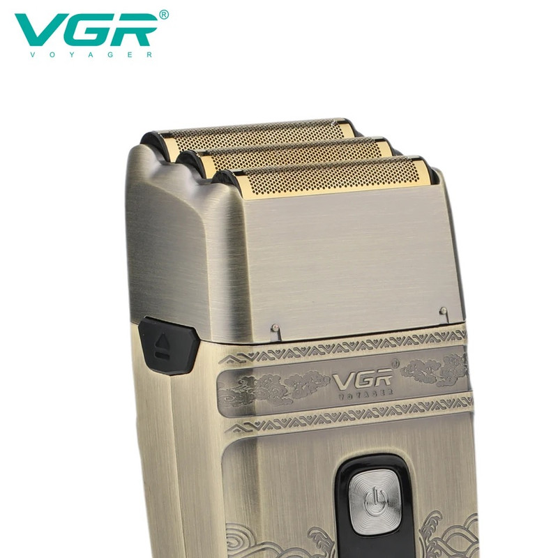 ماشین اصلاح موی صورت وی جی ار مدل V-335 با موتور 4500 دور در دقیقه، 3 تیغه فویلی، باتری 700 میلیآمپر ساعت، نمایشگر شارژ، طراحی ارگونومیک و مقاوم در برابر آب با قابلیت استفاده زیر دوش و شارژ USB
