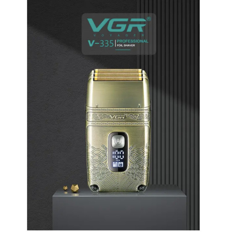 ماشین اصلاح موی صورت وی جی ار مدل V-335 با موتور 4500 دور در دقیقه، 3 تیغه فویلی، باتری 700 میلیآمپر ساعت، نمایشگر شارژ، طراحی ارگونومیک و مقاوم در برابر آب با قابلیت استفاده زیر دوش و شارژ USB