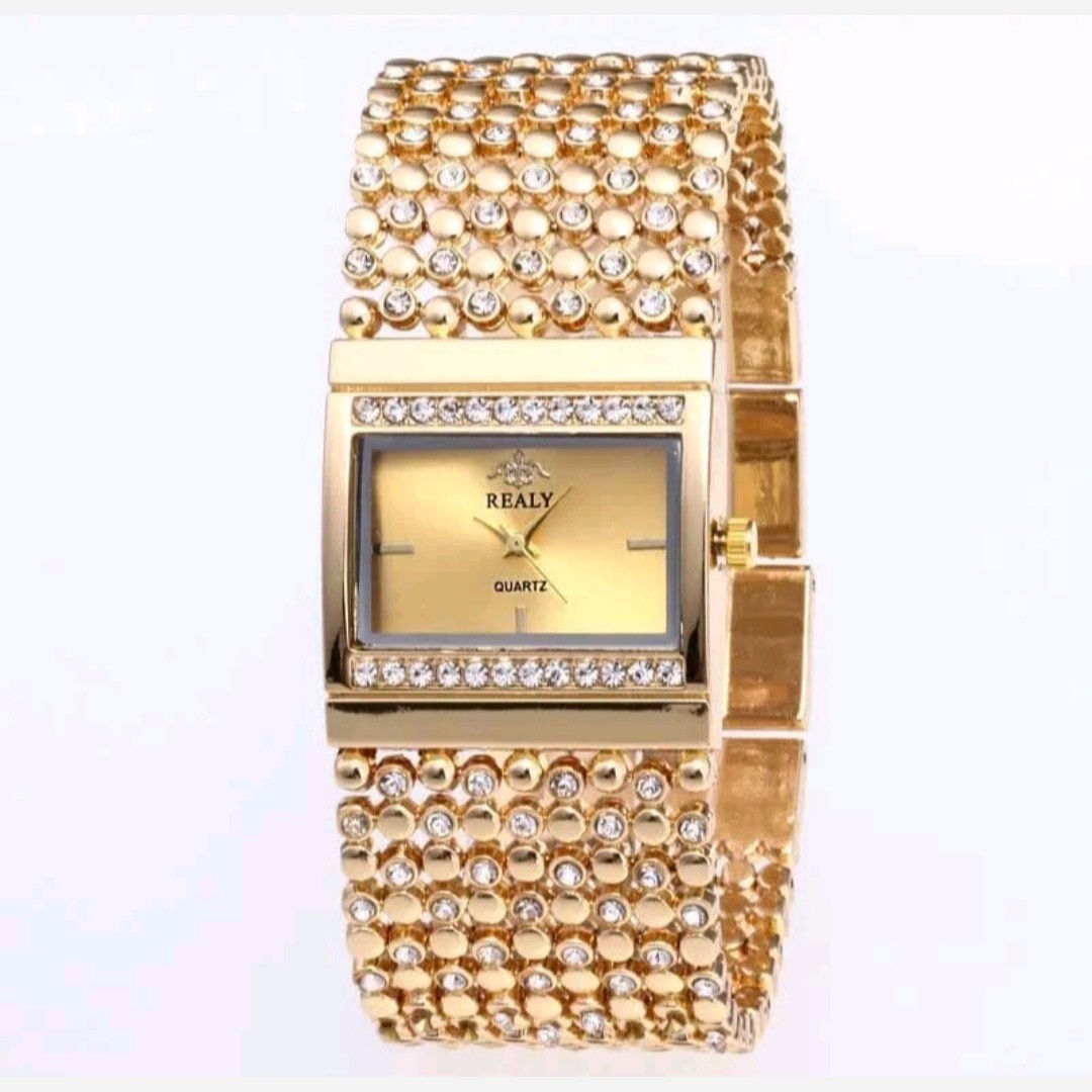 ساعت مچی زنانه تیفانی بند پهن طلایی صفحه مکعبی خاص وشیک