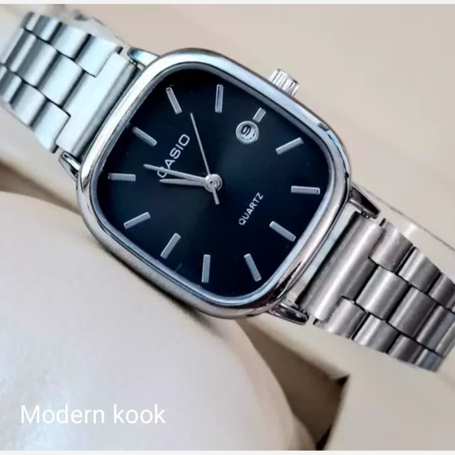 ساعت مچی مردانه  کاسیو casio بند استیل نقره ای صفحه مربعی مشگی ضداب شیک وخاص