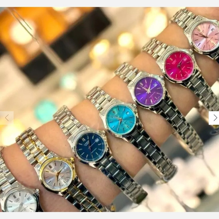 ساعت زنانه casio(کاسیو) اصل ، عقربه ای صحفه گرد رنگ بندی کامل و بند استیل نقره ای ضد آب کد 0002