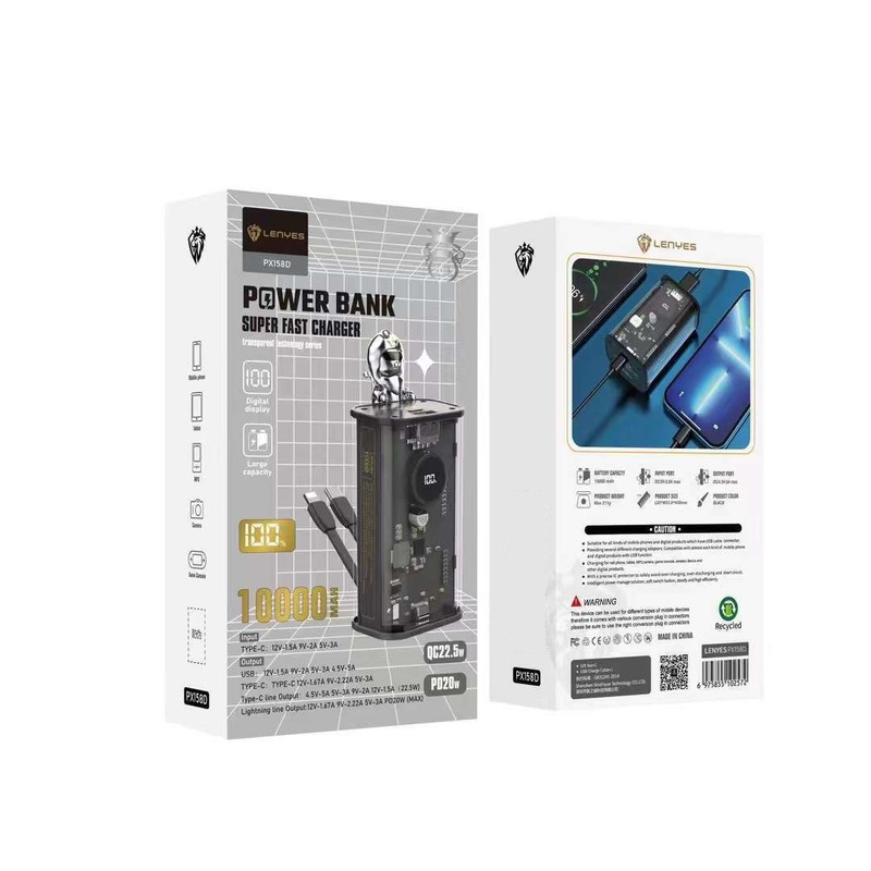 پاوربانک لنیز مدل PX158D ظرفیت 10000 میلیآمپر ساعت