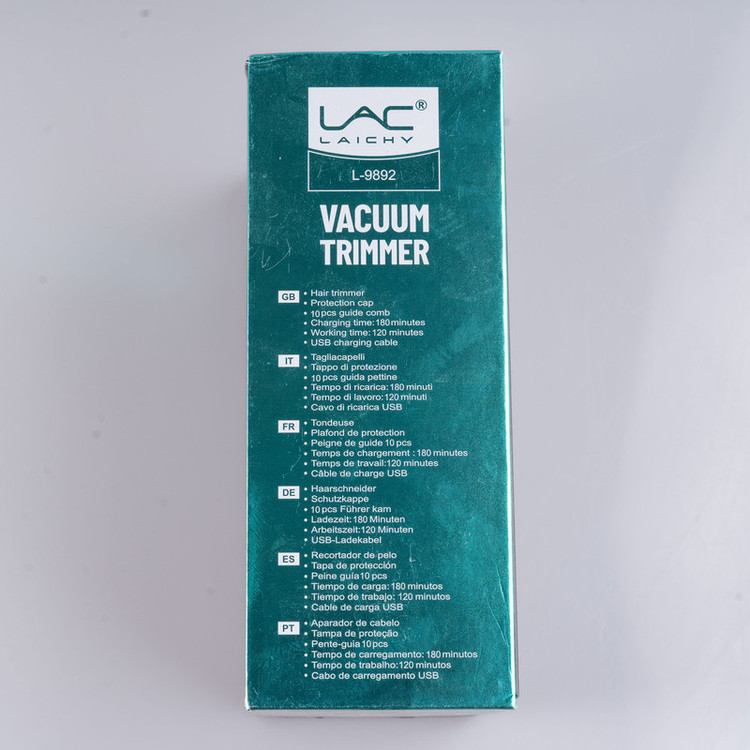 ماشین اصلاح موی صورت شارژی لاک لایچی مدل L-9892 با سیستم وکیوم جمعآوری مو، دو سرعت قابل تنظیم، تیغه استیل ضد زنگ، ضد آب با استاندارد IPX6، شانه قابل تنظیم 1 تا 20 میلیمتر، باتری 1400 میلیآمپر ساعت با شارژ USB و قفل سفری