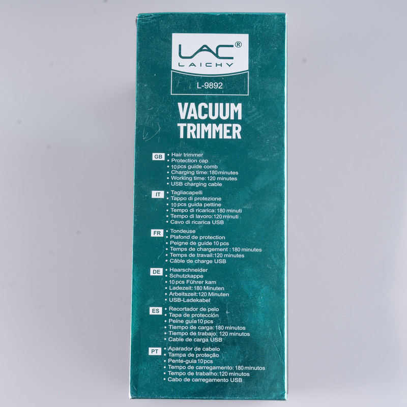 ماشین اصلاح موی صورت شارژی لاک لایچی مدل L-9892 با سیستم وکیوم جمعآوری مو، دو سرعت قابل تنظیم، تیغه استیل ضد زنگ، ضد آب با استاندارد IPX6، شانه قابل تنظیم 1 تا 20 میلیمتر، باتری 1400 میلیآمپر ساعت با شارژ USB و قفل سفری