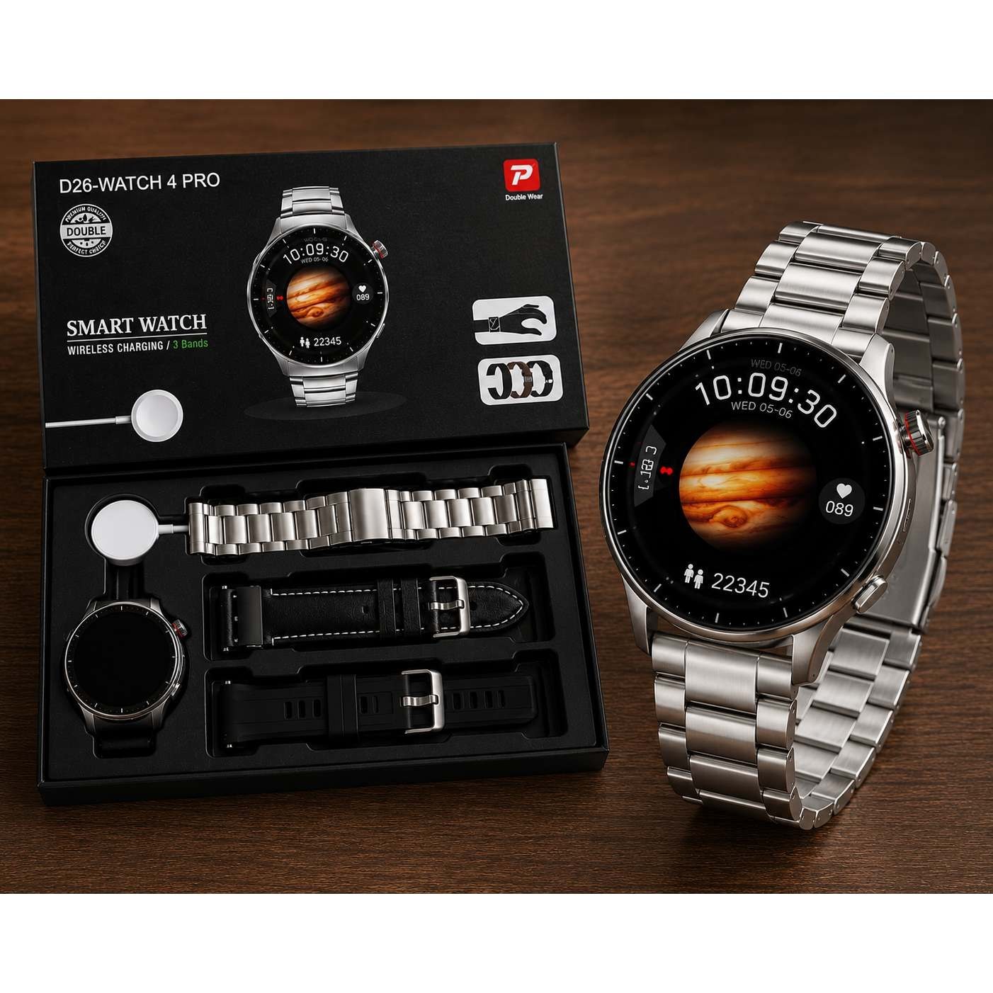 ساعت هوشمند D25 watch 4 pro با 3 بند اضافه و صفحه گرد