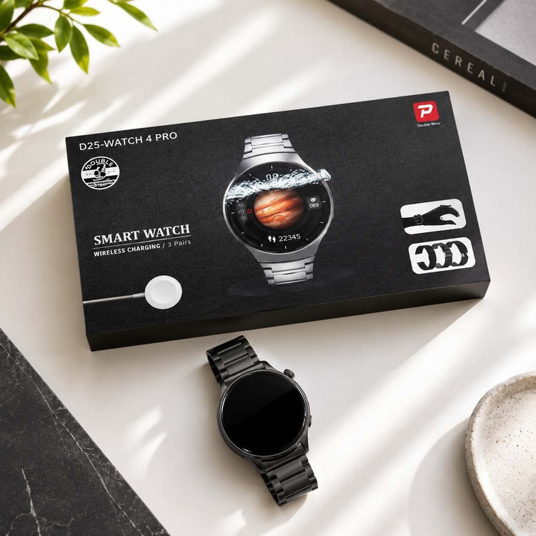 ساعت هوشمند D25 watch 4 pro با 3 بند اضافه و صفحه گرد