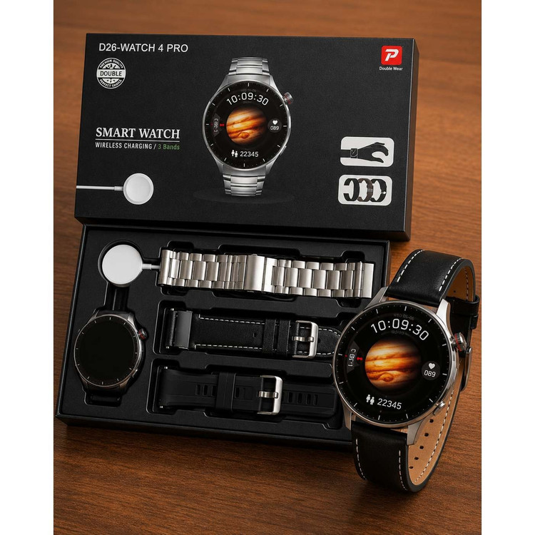 ساعت هوشمند D25 watch 4 pro با 3 بند اضافه و صفحه گرد