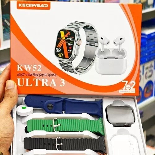 ساعت هوشمند با بند فلزی مدل kw52 ultra کلا 7 بند و ایرپاد به قیمت عمده